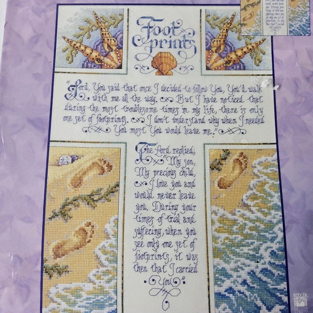 Bucilla Footprints‎ Counted Cross Stitch Kit Religious Verse Beach Seashell
